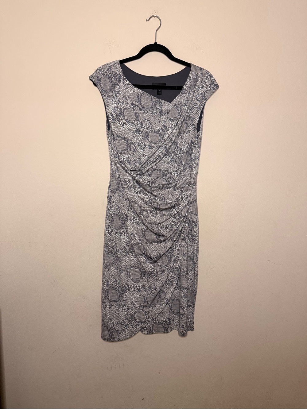 Connected Apparel Grey Snakeskin Printed Drape Wrapped Dress